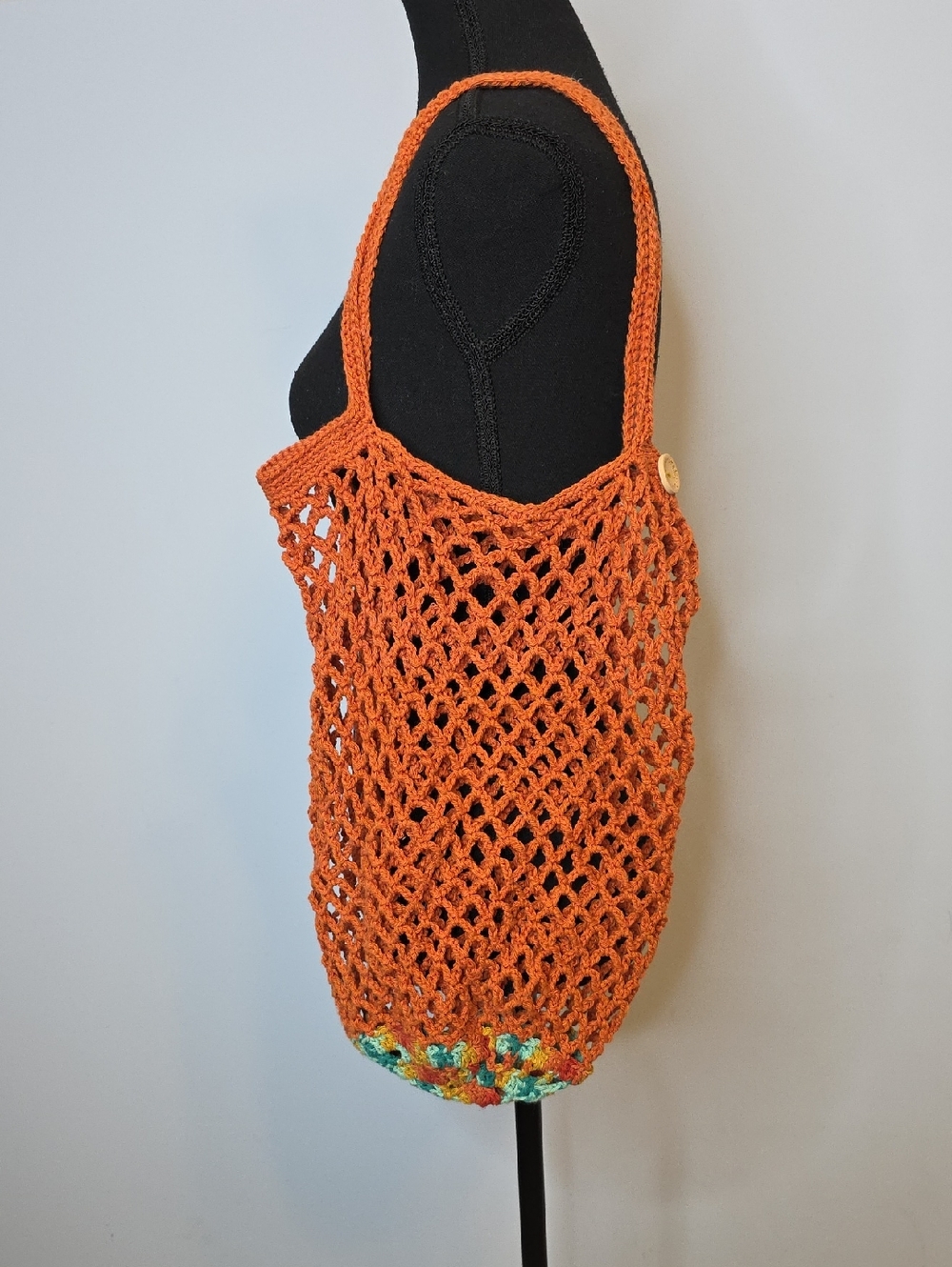 Handmade Orange Crochet Mesh Shoulder Bag